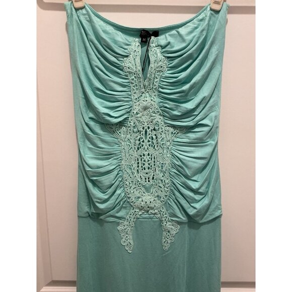 Sky Maxi Dress Medium Mint Color Strapless Boning At V Neck Lace Trim NWT - Picture 2 of 8